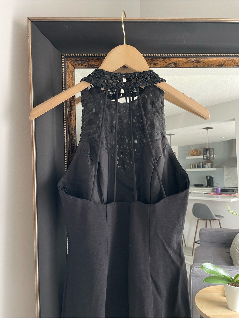 FAVIANA Black Beaded Illusion Halter Gown - Picture 6 of 8